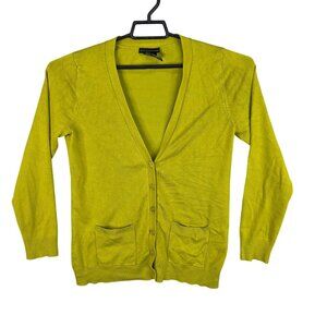 Womens Grace Elements Green Button Front Cardigan Sweater V Neck Long Sleeve L